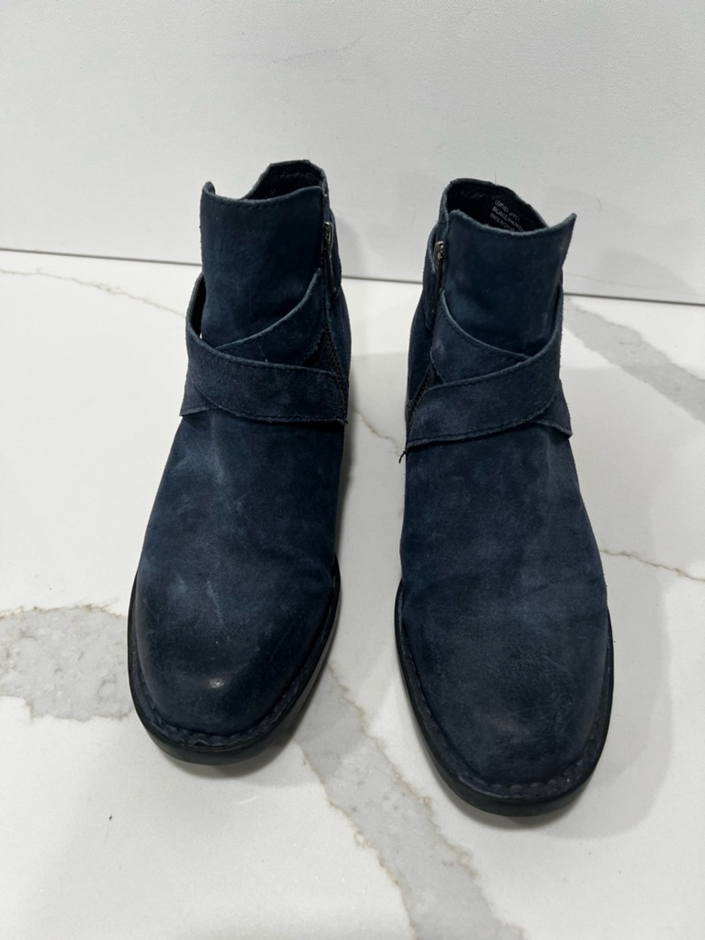 Born Navy Suede Wrap Ankle Booties